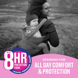 Mom hiking with baby on her back