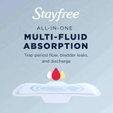 Stayfree Period pads control period flow bladder leaks and everything in between with multi fluid absorption