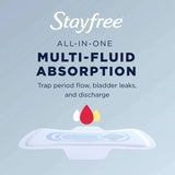 Stayfree Period pads control period flow bladder leaks and everything in between with multi fluid absorption