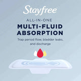 Stayfree Period pads control period flow bladder leaks and everything in between with multi fluid absorption