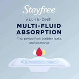 Stayfree Period pads control period flow bladder leaks and everything in between with multi fluid absorption
