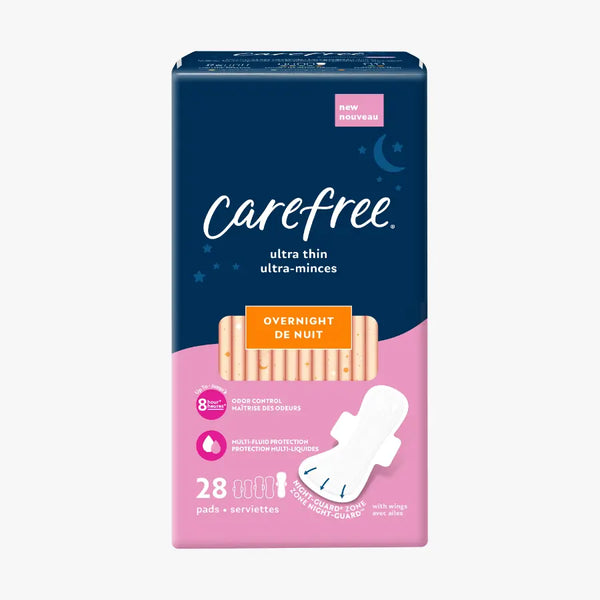 Carefree® Ultra Thin Overnight Pads, With Wings
