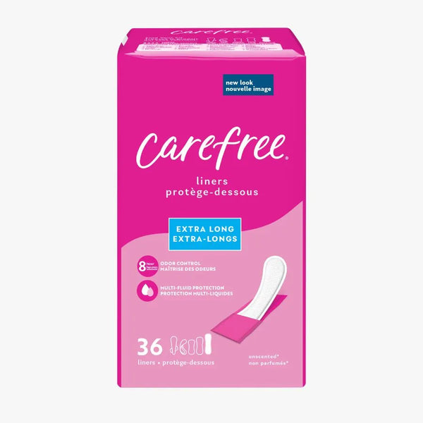 Carefree Panty Liners Extra Long Wrapped 36ct front vertical view