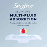 Stayfree Period pads control period flow bladder leaks and everything in between with multi fluid absorption 