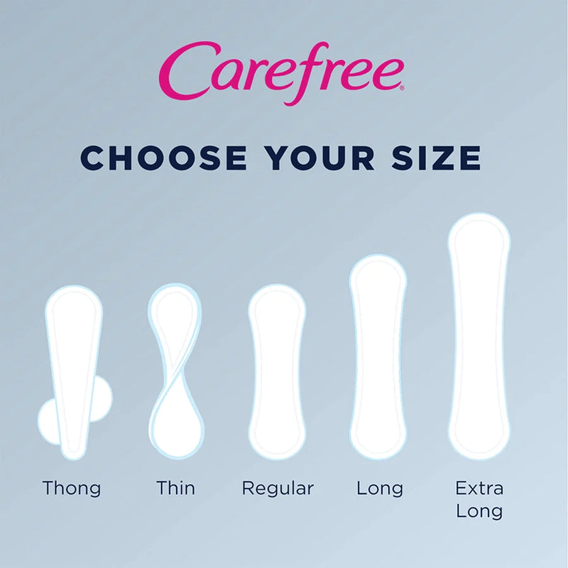 Carefree Panty Liners have multiple sizes to keep you comfortable and fit your period needs.